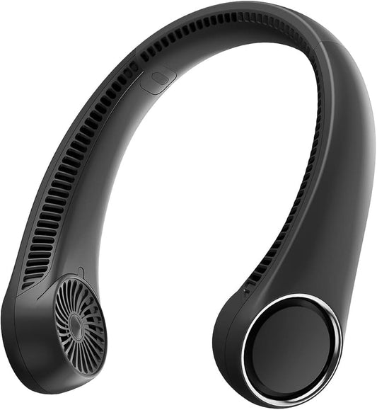 Mini Hand Free Portable Neckband Fan with Light, USB Rechargeable Lazy Neck Hanging Fan for Headphone Design Portable Hanging Neck Fan for Women Rechargeable Neck Fan Band (White)