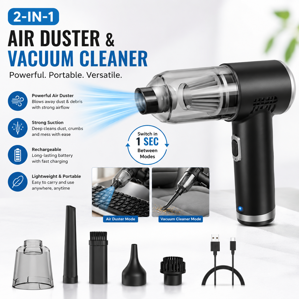 Air Duster Wireless 2 in 1 Vacuum Cleaner